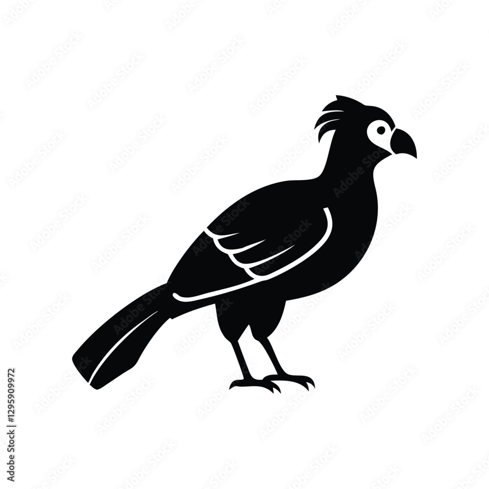 Fototapeta premium Black Silhouette of Crested Bird – Exotic Songbird Vector Illustration