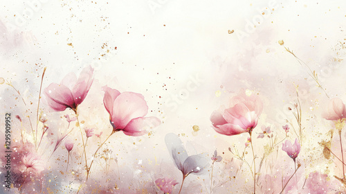 Blush Pink Floral Watercolor with Gold - Watercolor art