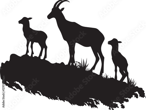 Wild Goat and Deer Silhouette Set
