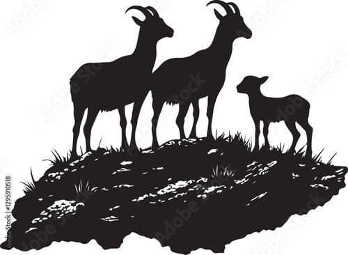 Wild Goat and Deer Silhouette Set
