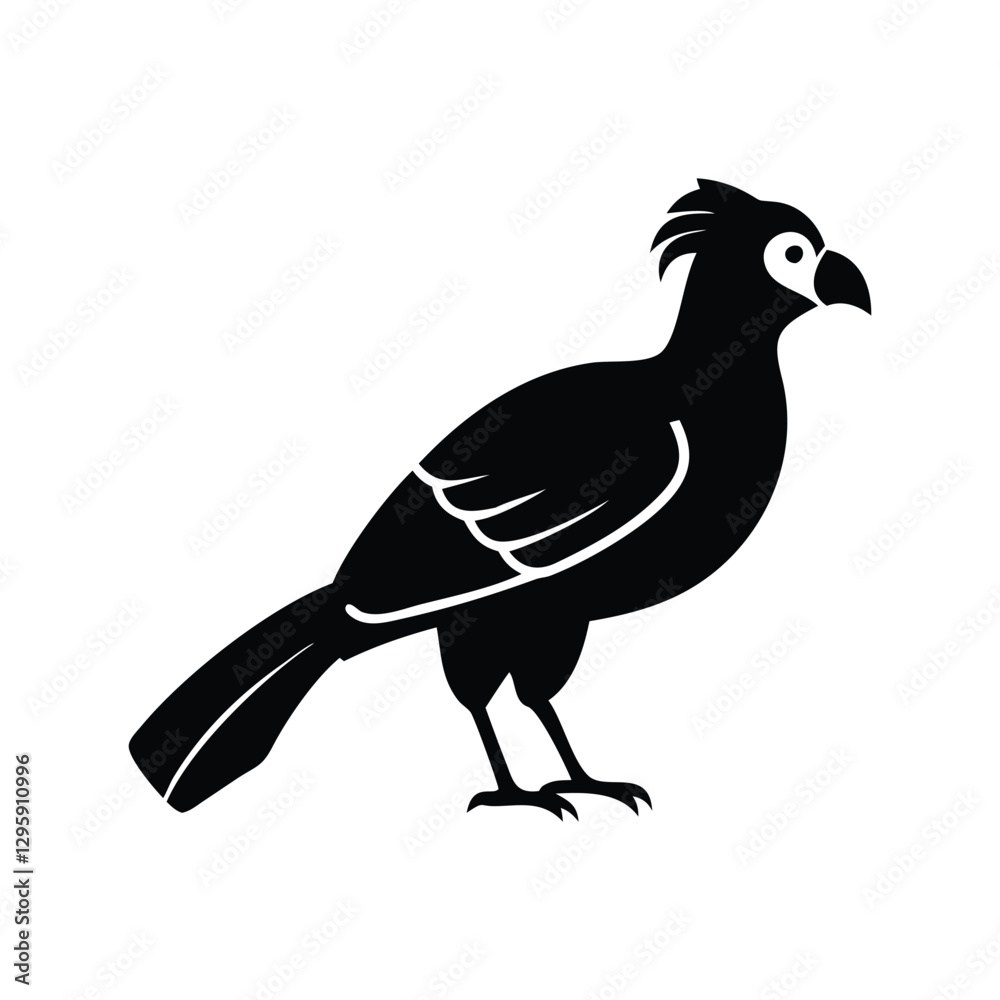 Fototapeta premium Black Silhouette of Crested Bird – Exotic Songbird Vector Illustration