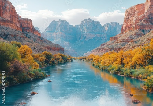 3D model of the Grand Canyon made out of lava and ice, with depth view, Copy space, commercial use