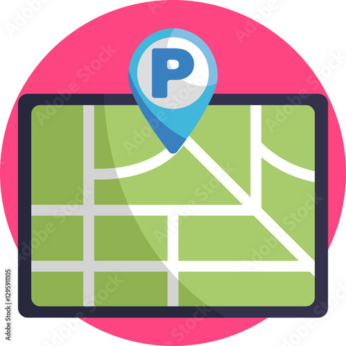 A map pin symbol indicating a designated parking spot or parking lot location.