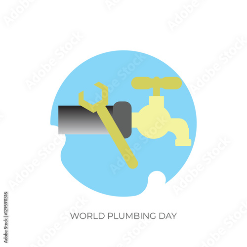 World Plumbing Day vector, illustration. March 11th. Tap, pipe and Wrench.