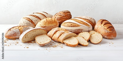 種類豊富な焼きたてパンの盛り合わせ、クラストが香ばしい食卓パン | Assorted Freshly Baked Bread with Crispy Crust