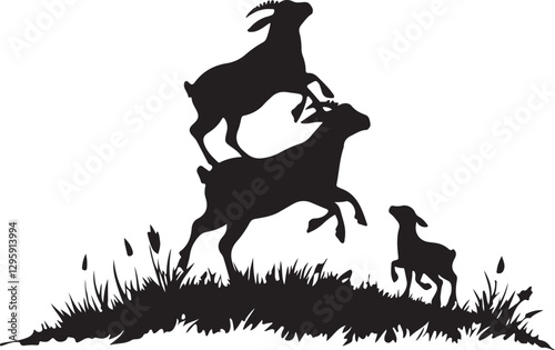 Wild Goat and Deer Silhouette Set
