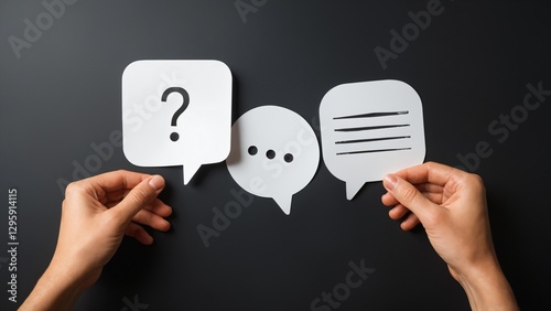 Business communication breakdown concept. Lack of communication skills. Businessmen drawing speech balloons on chalkboard.