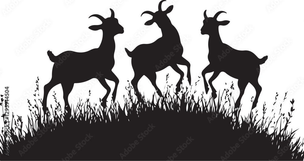 Obraz premium Wild Goat and Deer Silhouette Set 