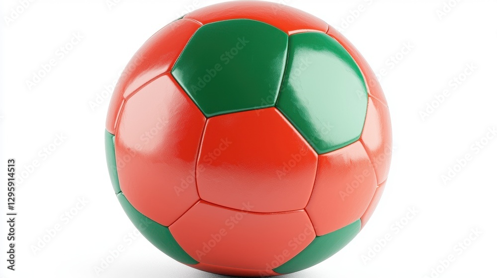 Colorful Soccer Ball on White Background in Red and Green Design Colorful Soccer Ball on White Background in Red and Green Design
