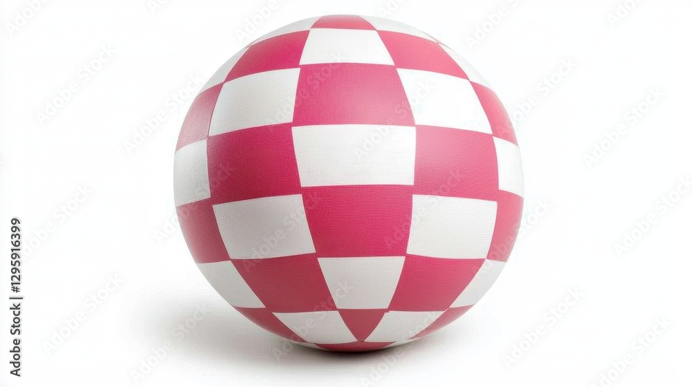 Colorful Pink and White Checkered Ball Against White Background Colorful Pink and White Checkered Ball Against White Background
