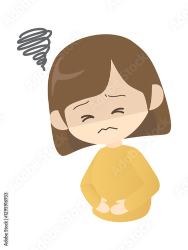 腹痛でお腹を抱える女性のイラスト