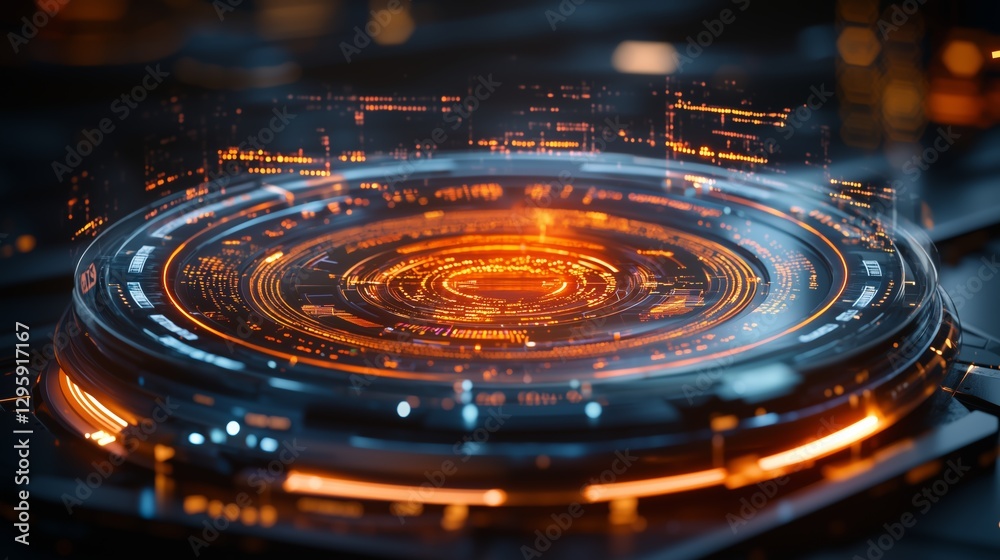 Fototapeta premium Futuristic Interface Display with Orange Lights and Circles