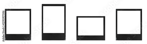 Fotografie Polaroid empty frames in black color with real texture on isolated transparent background