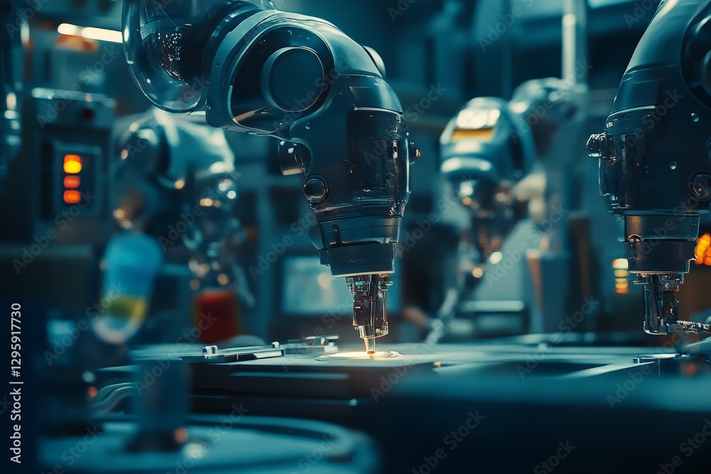Fototapeta premium Advanced robotics in a modern manufacturing facility performing intricate tasks with precision and efficiency