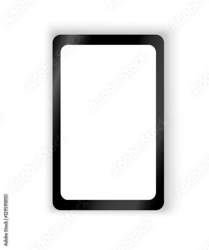 Realistic black digital tablet with turned-off screen, modern slim design, and soft shadow, isolated on transparent background, ideal for technology presentations, UI/UX mockups, and branding
