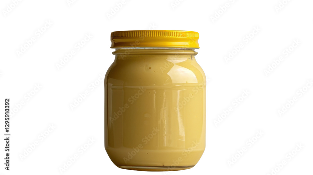 Glass jar filled with mustard on transparent background Glass jar filled with mustard on transparent background