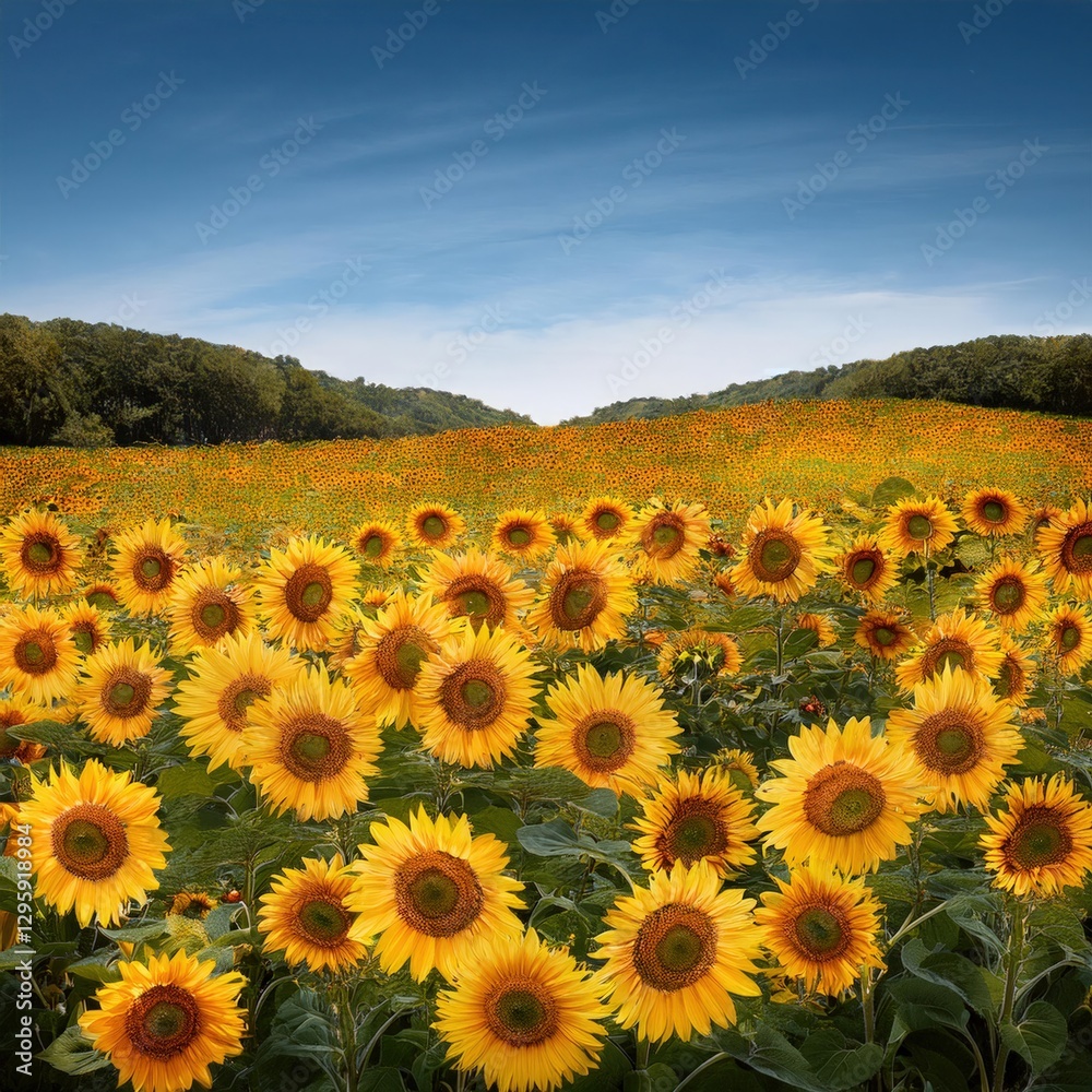 Obraz premium Field of sunflowers in full bloom joy and positivity on a 