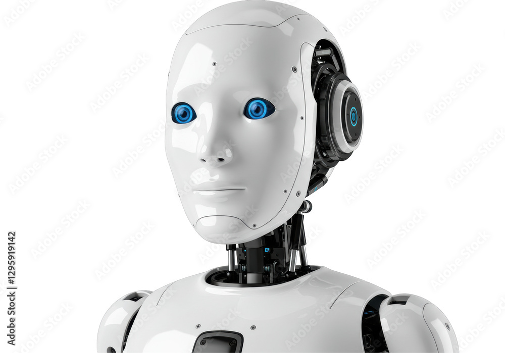 Isolated White Modern Robot Head Face Isolated White Modern Robot Head Face