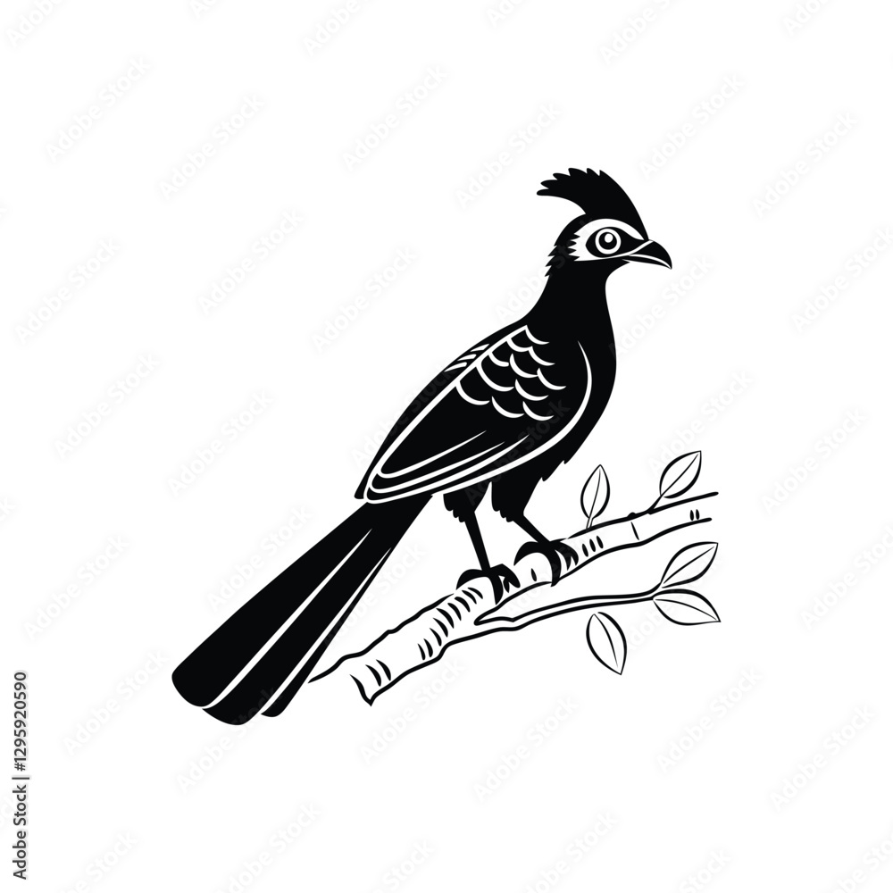 Fototapeta premium Royal Crested Bird Silhouette Standing on Grass – Vector Art