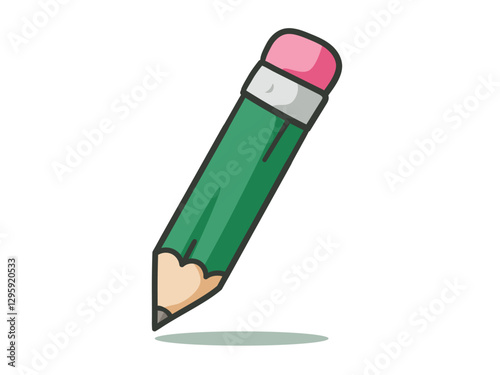 Green pencil cartoon icon, hand drawn style pencil logo