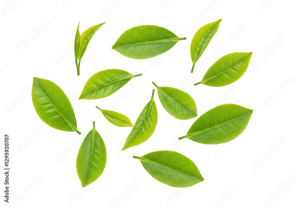 Isolated Fresh Green Tea Leaves Simple Arrangement Isolated Fresh Green Tea Leaves Simple Arrangement