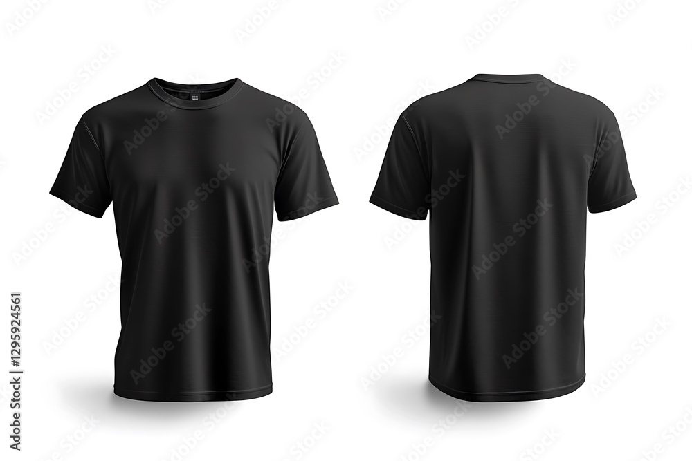 Black t-shirt template, front and back views. Black t-shirt template, front and back views.