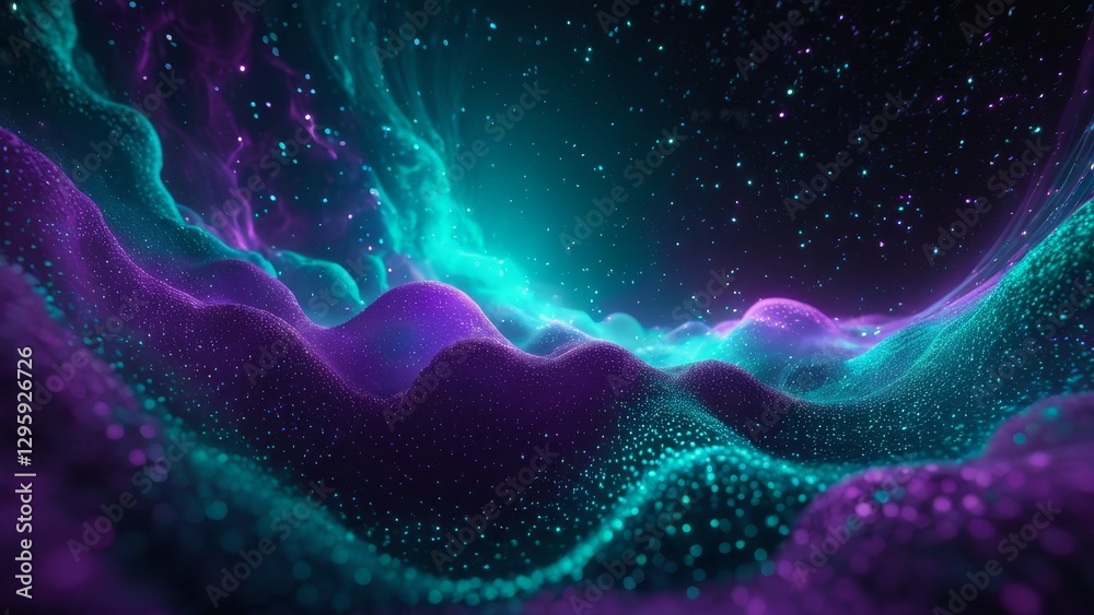 Vibrant neon wave pattern in fluid motion. The purple and blue hues create an abstract, space-inspired design with glowing lights and a futuristic, 3D texture. Vibrant neon wave pattern in fluid motion. The purple and blue hues create an abstract, space-inspired design with glowing lights and a futuristic, 3D texture.