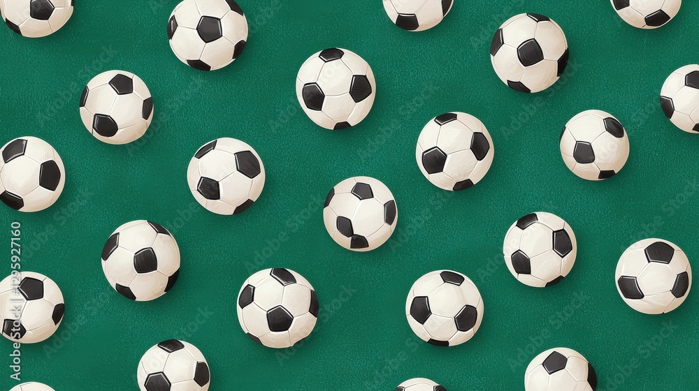 Green Background with Classic Soccer Balls Pattern Design Green Background with Classic Soccer Balls Pattern Design