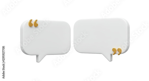 Isolated Pair of White Speech Bubbles Enhanced with Elegant Golden Quotation Accents
