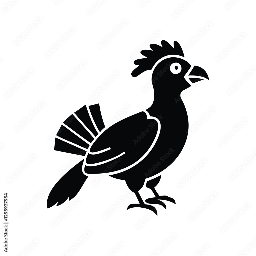 Fototapeta premium Black Silhouette of Crested Bird – Exotic Songbird Vector Illustration