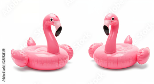 Flamencos rosados inflables aislados sobre fondo blanco, perfectos para recortar y usar en diseño photo