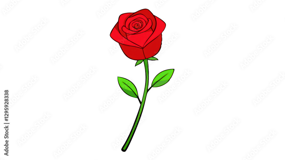 Fototapeta premium a single red rose with green stem and leaves, a classic symbol of love and beauty