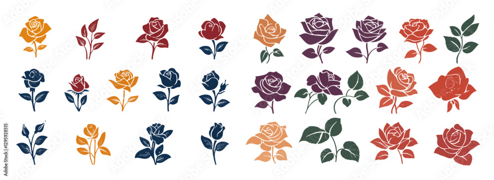Naklejka premium A collection of rose stencils in different colors and forms, designed with unique artistic patterns
