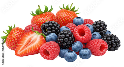 Isolated Berry Bonanza: Strawberries, Raspberries, Blueberries, and Blackberries in Abundance