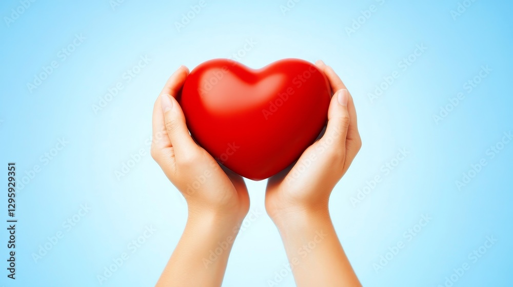Care and Protection Two Hands Holding a Red Heart, Blue Background, Compassion Concept Heart, Charity Care and Protection Two Hands Holding a Red Heart, Blue Background, Compassion Concept Heart, Charity