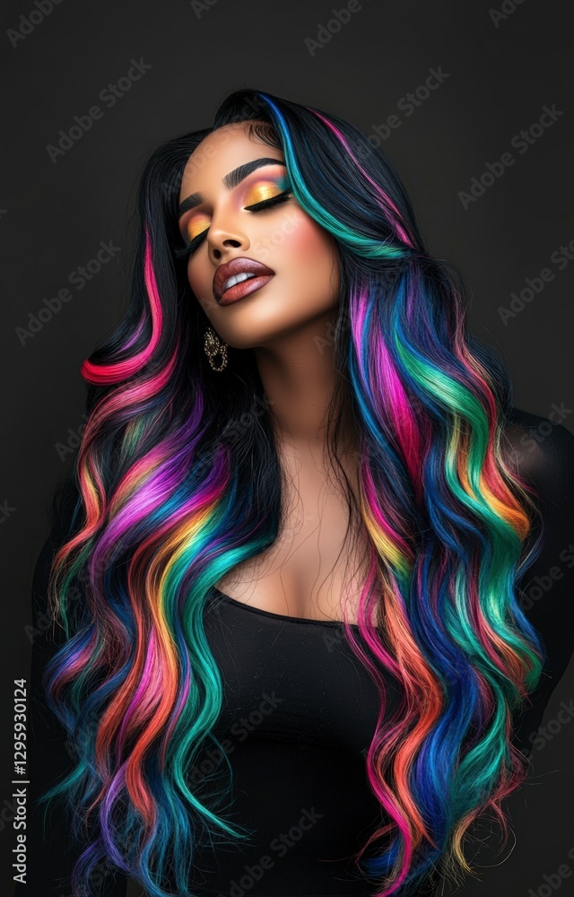 Obraz premium Woman with multicolored vibrant hair portrait