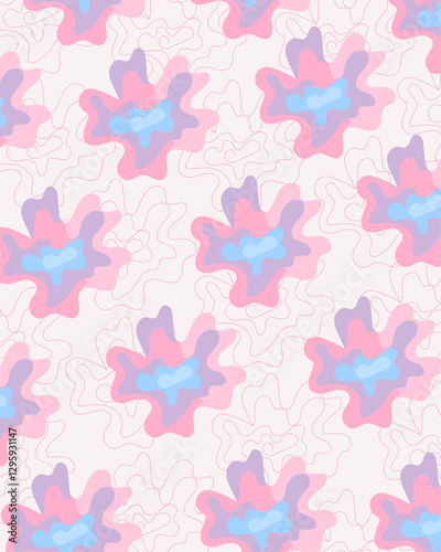 Hand drawn flower watercolor flowers pattern. Colorful hand drawn patchwork flat cartoon seamless pattern. Handmade patch work quilt style background for textile concept or fun modern backdrop design.