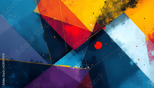 Background Vibrant Abstract Geometric Design with Textured Layers. A dynamic abstract design featuring a combination of bold, geometric shapes and textured layers