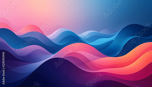 Background Abstract Wave Design with Vibrant Colors. This vibrant abstract image features layered, wavy shapes in a spectrum of pastel and bold colors