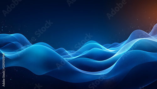 Background Abstract Digital Waves in a Futuristic Design. This image showcases dynamic, flowing, blue digital waves against a dark background