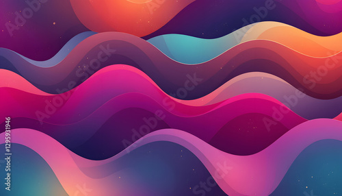 Background Vibrant Abstract Waves Background Design. This dynamic abstract background features layered, wavy shapes in a spectrum of vibrant colors, including pinks, purples, blues, and oranges