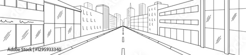 City street graphic black white cityscape sketch long illustration vector 