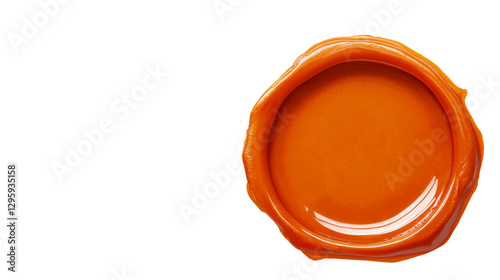Orange wax seal on transparent background guaranteeing authenticity and security