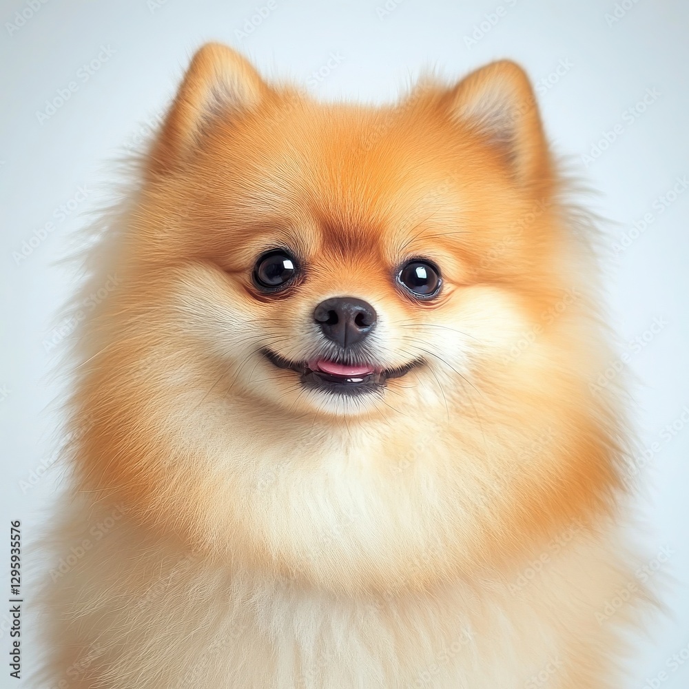 Charming pomeranian dog with a fluffy coat and playful personality, perfectly captured in a joyful portrait Charming pomeranian dog with a fluffy coat and playful personality, perfectly captured in a joyful portrait