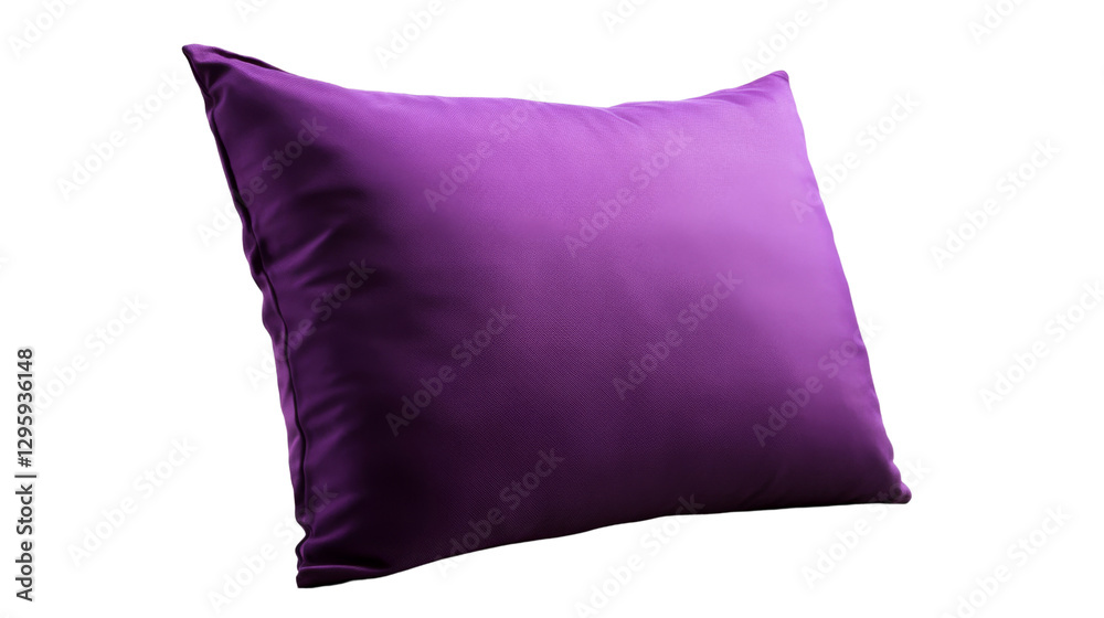 Purple pillow floating on transparent background representing comfort and rest Purple pillow floating on transparent background representing comfort and rest