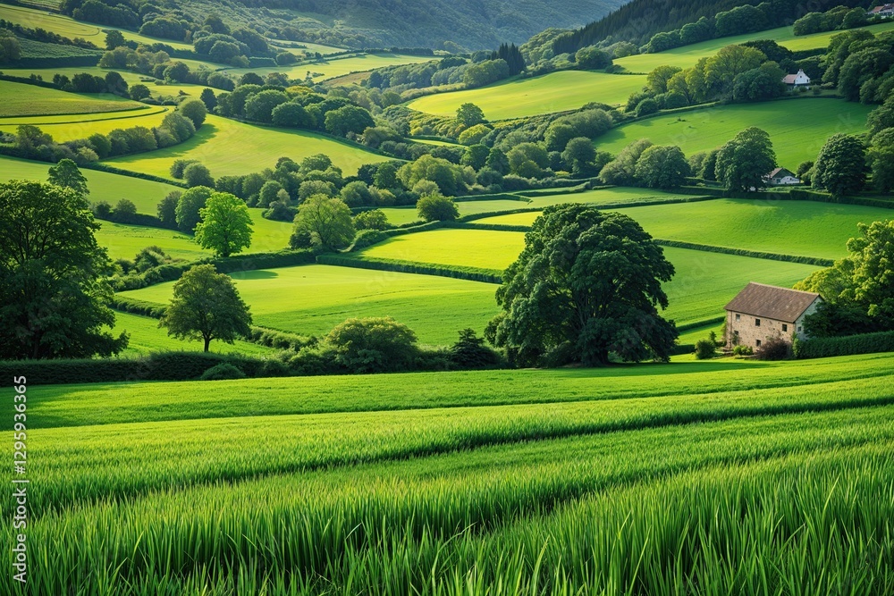 Obraz premium Picturesque Green Field Backdrop Realistic Landscape Aesthetic Graphic