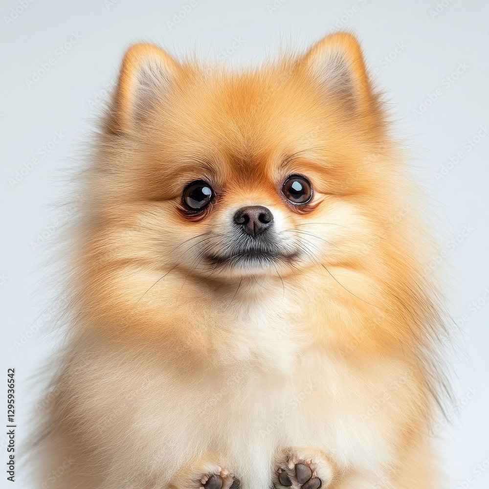 Cute pomeranian dog sitting proudly with its fluffy white coat, expressing joy and playfulness in a natural setting Cute pomeranian dog sitting proudly with its fluffy white coat, expressing joy and playfulness in a natural setting