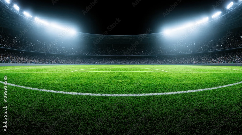 Obraz premium Lush Green Soccer Field Under Bright Stadium Lights at Night