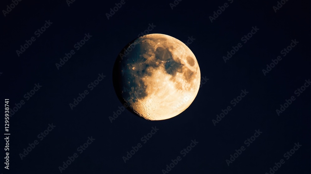Fototapeta premium Glowing moon illuminates dark sky, showcasing craters and surfac