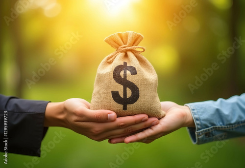 Money Bag Exchange - Financial Transaction and Investment Concept